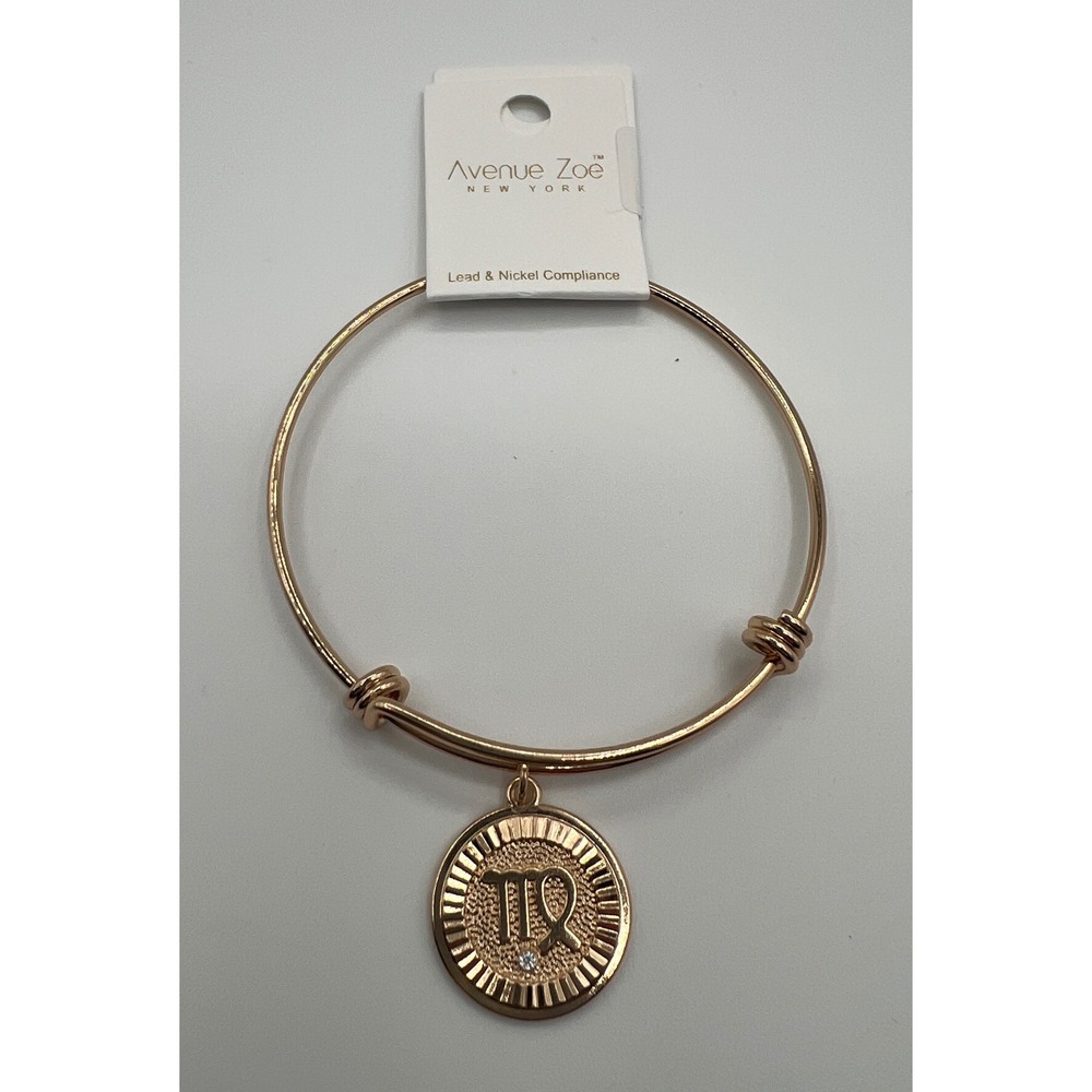 Avenue Zoe New York Virgo Zodiac Charm Bangle Bracelet Rose Gold Tone TB9153